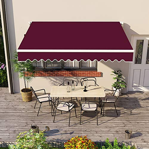 Green Bay 4m Manual Awning - UV Resistant Outdoor Patio Shade Shelter Gazebo Canopy Complete with Fittings and Winder Handle - Wine Red