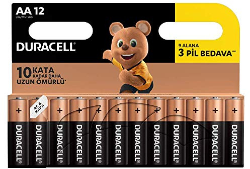 Duracell 5000394117518 Alkaline Batteries AA 1.5 V Pack of 12 (Alkaline, AA, Alkaline Batteries, Cylindrical, 1.5V)