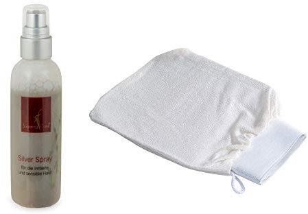 Sugaring Cane Hautpflege-Set Deluxe „Liebe deine Haut“ Silber-Spray und Peeling-Handschuh für nachhaltige Pflege & Regeneration von sensibler, gereizter Haut (Silber Spray + Peelinghandschuh)