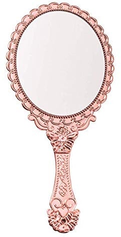 KABAKE Miroir portable, miroir portatif avec poignée, petit paquet de voyage, miroir compact, décoratif vintage, pour maquillage et sac cosmétique, pour filles et femmes (# or rose)