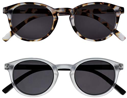 OPULIZE Zen Reading Sunglasses 2 Pack Small Lightweight Round Frame Spring Hinges Scratch Resistant Tinted Lens UV400 Protection Matt Light Brown Ice Crystal Mens Womens SS24-1TC +3.50