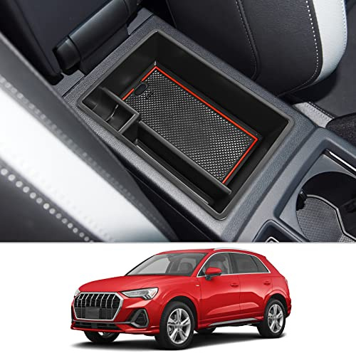 CDEFG Kompatibel mit Audi Q3 F3 2019-2022 2023 2024 Mittelkonsole Aufbewahrungsbox Handschuhfach Armlehne Multifunktionaler Aufbewahrung Auto Center Console Organizer Tray mit Antirutschmatte Zubehör