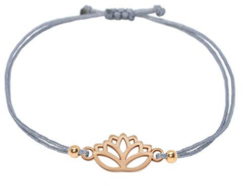 Selfmade Jewelry Armband Damen Roségold Lotus Größenverstellbares Armkettchen mit Lotusblüte Handmade Inkl. Geschenk-Verpackung (Rosegold - Grau)