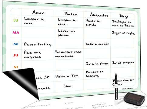 Brute Strength - Magnetisches Whiteboard, magnetischer, flexibler, trocken abwischbarer Wochenplaner, spanisch, magnetische Memotafel für den Kühlschrank, Familienmahlzeiten (42 x 29 cm)