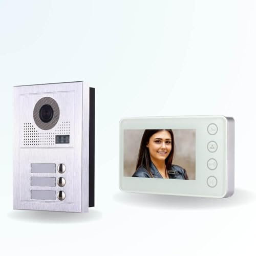 BT Security Portier interphone vidéo Modern 2 Fils - 3 Appartements - 3 écrans Blancs