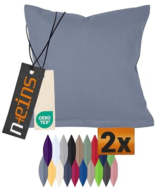 npluseins 2er-Pack Baumwoll-Kissenbezüge Dekokissen, 50 x 50 cm, Jeansblau | Öko-Tex Standard 100, hautsympathisch, strapazierfähig, verdeckter Reißverschluss, waschbar bis 60 °C, trocknergeeignet