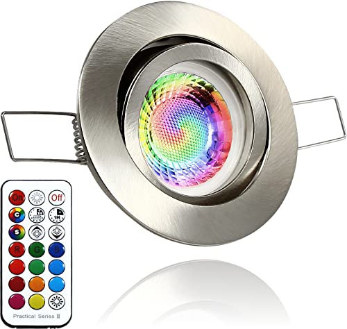 LEDFULL® Premium LED Deckenstrahler 230V Set RGB-W Dimmbar GU10 Spot 5W / Farbwechsel + Kaltweiß/Edelstahl gebürstet Einbaustrahler schwenkbar