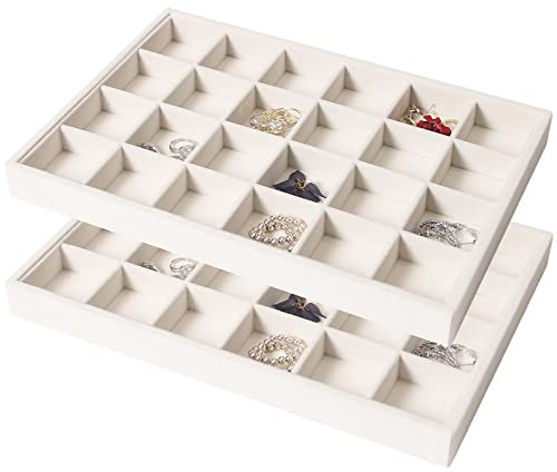 Coward 2 Stück stapelbare Schmuck-Organizer mit 24 Fächern für Halsketten, Ohrringe, Aufbewahrungsschublade, Ring, Armband, Display Halter (beige (24 Gitter + 24 Fächer)