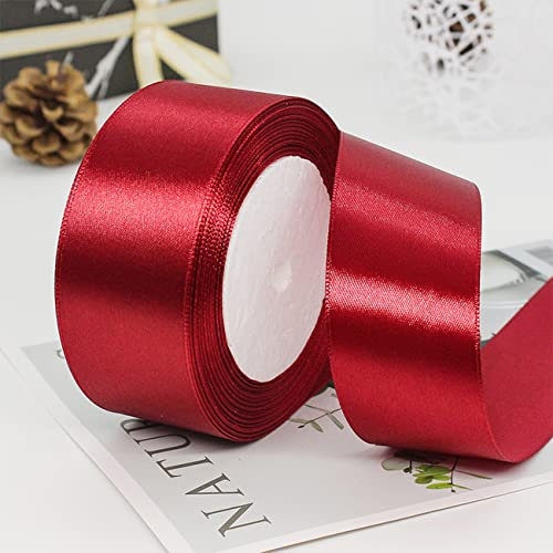 Ainmto 22m X 38mm Dunkelrot Satinband,2 Rollen Weinrot Bordeaux Schleifenband,Dekoration Bänder,Geschenkband Breit,Stoffband für Hochzeit