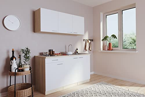 respekta Küche Miniküche Single Eiche Weiß ohne Kühlschrank Luis 150 cm