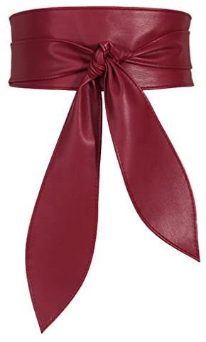FEOYA Wickelgürtel Damen Party Kleidgürtel Hochzeit Obi Breiter Gürtel für Kleid Damen Schärpe Gürtel Kunstleder Leder Brautgürtel Bindegürtel Taillengürtel Elegante Wickel zum Schnüren Dankelrot L