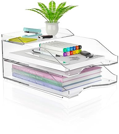NiOffice Acrylic Paper Letter Tray, 3-Tier Stackable Clear Desk File Organizer and Storage Paper Holder for Office, School and Home Use