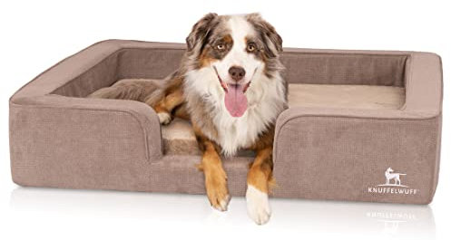 Knuffelwuff orthopädisches Hundebett mit Wendekissen aus Velours Bellamy 120 x 100cm Braun - Abnehmbarer Bezug - waschbar - für große, mittelgroße und kleine Hunde