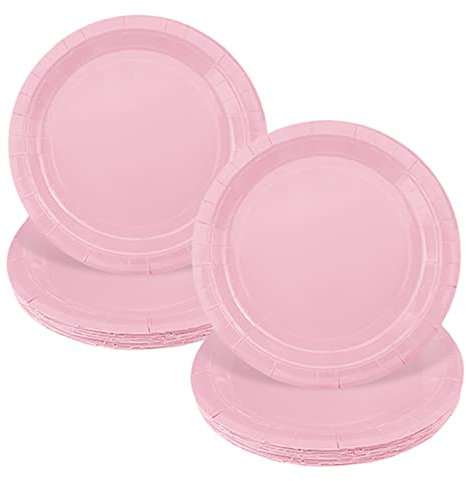Mienocol 32pcs Baby Pink Paper Plates,7 inch Pink Party Plates Tableware Solid Colour Round Dinner Plate for Birthday,Wedding,Picnic, BBQ,Bar,Restaurant and Party Supplies Table Décor