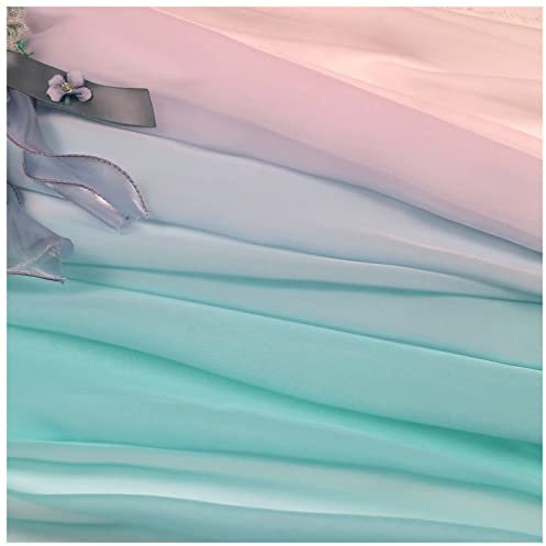 Chiffon stoff meterware Farbverlauf Bedruckter Chiffonstoff 150cm Breit Meterware Für Rockhemden Kleidung Handarbeit(Color:Grün-blauer Farbverlauf)
