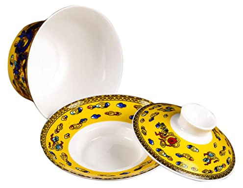 Healeved Tasse à Thé En Céramique Tasse à Thé Chinoise Soupière Fleur Céramique Traditionnelle Tasse à Thé Soupière Vintage Couvercle Bol Sancai Couverture De Kung-fu Voyage Entreprise