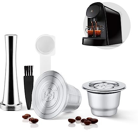 HAILASRE 2 Pcs Reusable Stainless Steel Coffee Capsules Compatible with L'OR Barista LM8012 / 60, Refillable Coffee Pods Metal L'or Espresso Pods with Tamper(Big & Small)