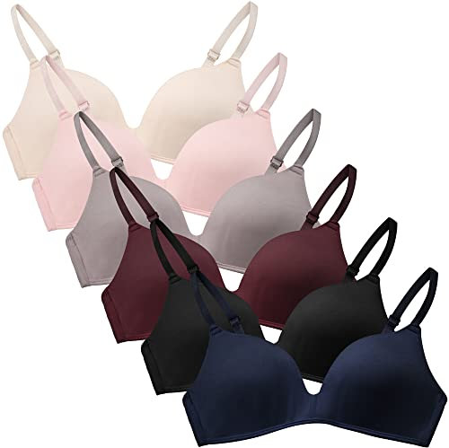 Adigau BHS für Mädchen Teenager Bra 6er Baumwolle Bralette Ohne Bügel Unterwäsche für Kinder Mädchen Sport-BH mit Verstellbarem Schultergurt B1 34