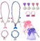 Lot de 2 pièces pour filles en forme de sirène, bracelet et boucles d'oreilles, lot de 4 pièces, décoration de perles, cadeau d'anniversaire avec 2 rubans