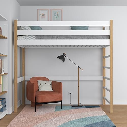 N-wood N01 Hochbett, Etagenbett 100x190 cm, aus Eichenholz, 2 Leitermontageseiten: Links oder rechts, sichere abgerundete Kanten, Stabile Massivholzkonstruktion, Hochwertige Materialien, Weißeiche