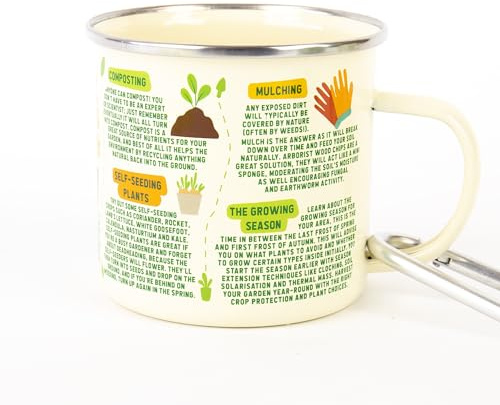Gift Republic - Gardening Guide Enamel Mug & Carabiner, Green, Blue, Yellow