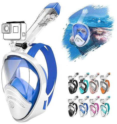 HINATAA Tauchermaske,Schnorchelmaske,180° Anti-Fog Lecksichere Schnorchelset,Kameras Kompatible Taucherbrille,Doppelte schwimmende Kugel Vollgesichts Snorkeling Mask Erwachsene Kinder (L/XL, Blau)