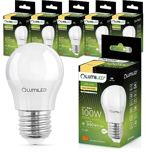 Lumiled LED Lampen E27 P45 10W ersetzt (75W Glühlampe) 6 Stück Set 990lm 3000K Warmweiß 180° Lichtwinkel 230V Glühbirne Birne Leuchtmittel Tropfenform Kugel Energiesparlampe
