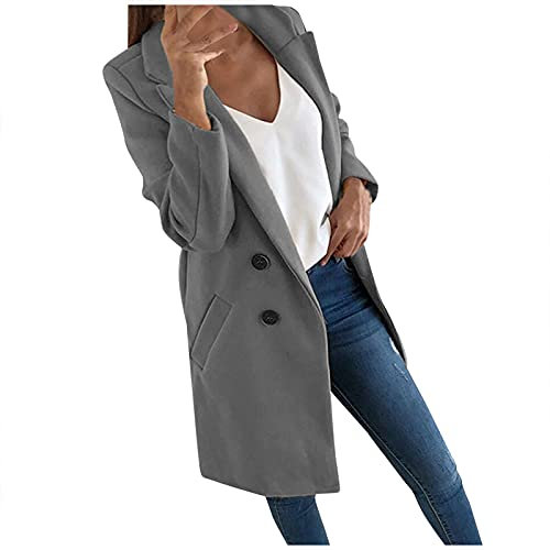 Blazer Kariert Damen Übergangsjacke Frühling Winterjacke Damen Lang Warm Gefüttert Frauen Warme Oversize Einfarbig Revers Long Trenchcoat Mit Knöpfen Winddicht Langarm Übergröße Mantel Mit Taschen
