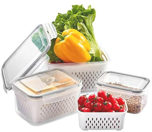 alouweekuky Juego de 3 Recipientes para Tapers para Comida Hermetico, Recipientes Herméticos para Alimentos, Meal Prep 0.85L+1.75L+3.3L, sin BPA, se pueden usar para drenar frutas y verduras