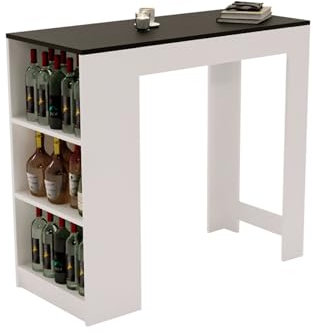 CraftPAK Bartisch schwarz - Weiss mit 3 Regalen | massiv und standfest | Küchentresen/Thekentisch freistehend für Küche & Esszimmer