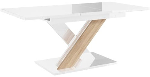 PROROOM FURNITURE - Onyx - Esstisch Ausziehbar auf 180 cm - 140x80x75 cm - Modern - Dinner Table - Esszimmertisch - Tisch für Esszimmer, Wohnzimmer - Ausziehtisch - Weiß Glanz/Holzoptik