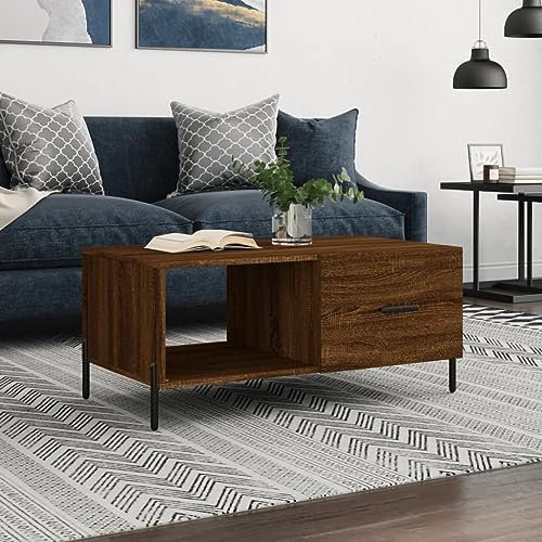 AUVYI Couchtisch Braun Eichen-Optik 90x50x40 cm Holzwerkstoff&Eisen Kaffeetisch Möbel Holz Cautschtisch Coffe Table Wohntisch Sidebord Center Table Living Room Beistelltisch Rechteckig Salontisch