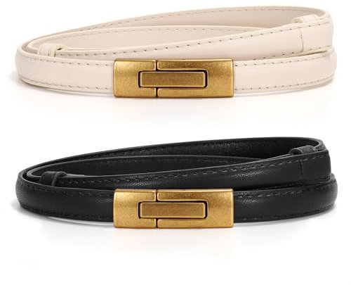 WERFORU Damen Skinny Ledergürtel Verstellbarer dünner Taillengürtel Dekorativer Gürtel für Kleider Jeans Mantel mit goldener Drehschnalle