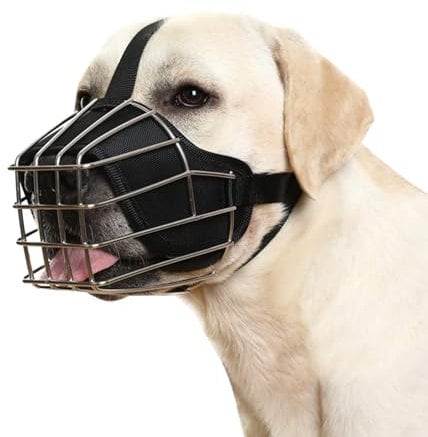 PETCUTE Maulkorb für Große Hunde, Atmungsaktiv Korbmaulkorb, Verhindert Beißen, Kauen und Bellen, Verstellbare Riemen, Metall Maulkorb für Kleine, Mittlere und Große Hunde, S
