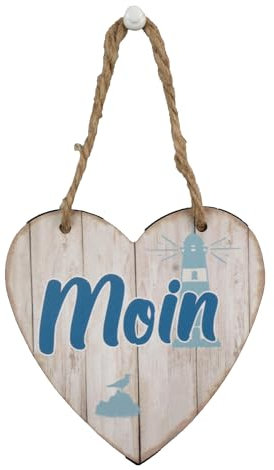 Hänger Herz aus Metall - Moin - 12 x 12cm Wanddeko Maritim Hängedeko Türschild Leuchtturm Blechschild