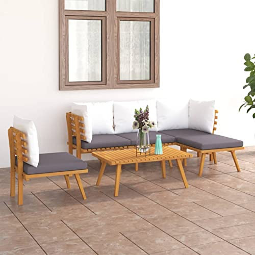 Blukee 6-TLG. Gartengarnitur mit Kissen Massivholz Akazie Gartenlounge Klein Garten Loungemöbel Set Terrassenmöbel Set Balkonlounge Gartenlounge Set Garden Furniture Sets