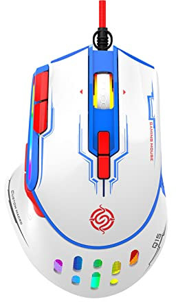 Mllepjdh Programmation macro optique 6400 DPI réglable 9 boutons pour ordinateur de bureau ordinateur portable USB Gaming programmable, blanc