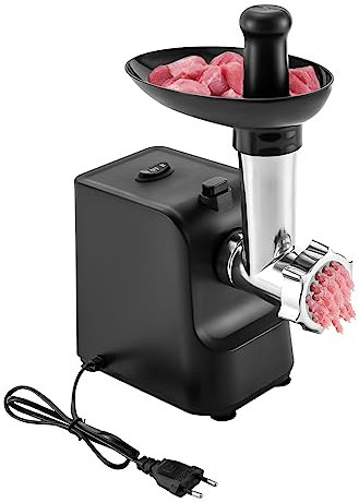 Fleischwolf Elektrisch, 1000W Fleischwolf Edelstahl, Hackfleisch Zerkleinerer Geeignet für Fleisch, Wurst, Gemüse, Wurstfüller mit 3 Edelstahlplatten und Wurst Stuffer Tube, Grinder