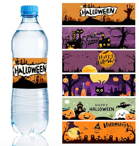 Yowget 24PCS Halloween Water Bottle Labels Stickers,Halloween Theme Pumpkin Water Bottle Label Wrappers Trick for Party Decorations