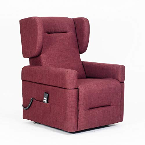 Sime SK-2 fernsehsessel elektrisch senioren Vertikal, 2 Motoren, unabhängig verstellbare Rückenlehne, Fußbrett Griffe mit Rollensystem abnehmbare Armlehnen Gewebe Rotes Bordeaux