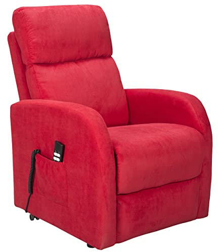 Sime EL-2 relaxsessel elektrisch 2 Motoren, unabhängig verstellbares Rückenlehnen-Fußteil 4 Räder bewegen den Benutzer Abnehmbarer und waschbarer Bezug fernsehsessel mit aufstehhilfe Rot