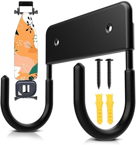 Dolenor Ironing Board Hanger,Wall Mount Iron Hook,Ironing Board Hanger for Storage, Household Bathroom and Laundry Room (Black)