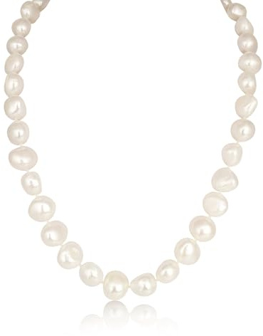 PERORNO Collana perle coltivate barocche 11-12 mm, 45 cm, argento 925 | Perle barocche 11-12 mm annodate a mano, lunghezza 45 cm e chiusura 925