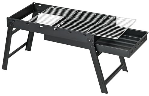 Outsunny Barbacoa de carbón de leña portátil plegable barbacoa parrilla con patas con estanque de carbón extraíble 74 x 30 x 37 cm, negro