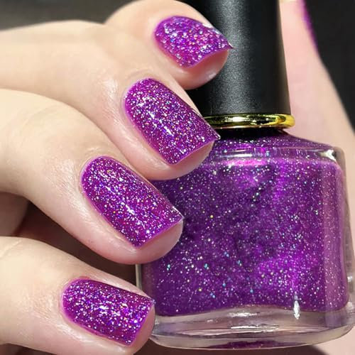 Holographic Glitter Nail Varnish, Quick Dry, Long Lasting, Chip Resistant, Non-Toxic, No UV Lamp Needed for At Home & Salon Manicure (15#)