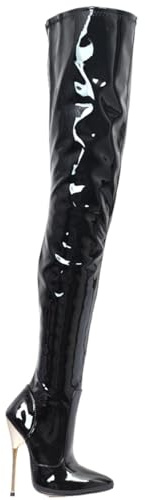 RJXGECUF Tacchi Donna Tacchi Alti 15cm Stivali al Ginocchio Stivali Alti alla Coscia Tacco di Metallo in Vernice,Black-45