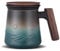 ZENS Tea Infuser Mug for Loose Tea Strainer, 430 ML Embossed Ceramic Tea Cup with Infuser for Hot Tea Diffusers, Wood Handle Loose Leaf Tea Mug Green Tea Accessories for Tea Lovers Gifts