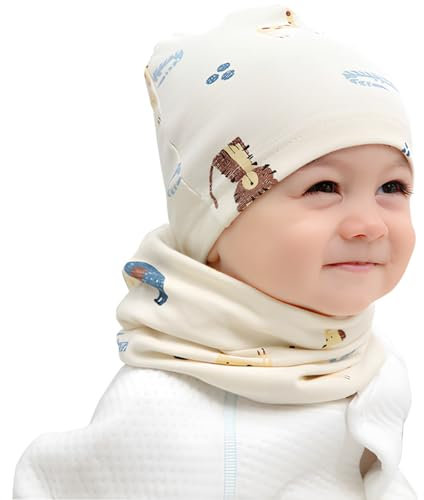 Amexo Baby Kinder Mütze Schal 2er Set Kleinkind Hut und Kragen Schals Kinder Baumwollmütze Weich Kinder Baumwolle Schals Baby Schals Mützen und Schalset für Baby Frühling Herbst Winter (S)