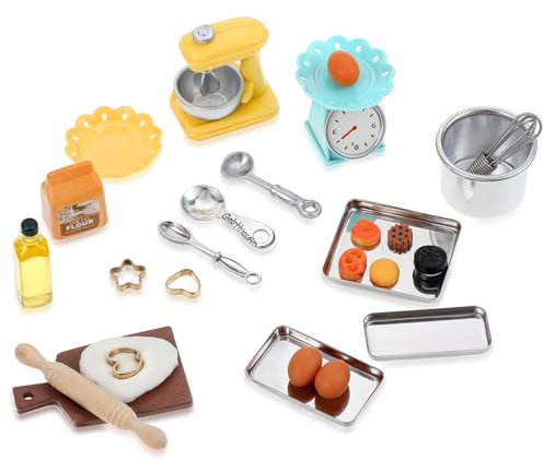 JIEYAO 24 Stück Wichtel Zubehör,1/12 Miniatur Küche Zubehör Weihnachten Puppenhaus Zubehör Küche Möbel Backen Weihnachtswichtel Zubehör Mini Nudelholz Ölflasche Eier Mehlsack Miniatur Wichtel Backset