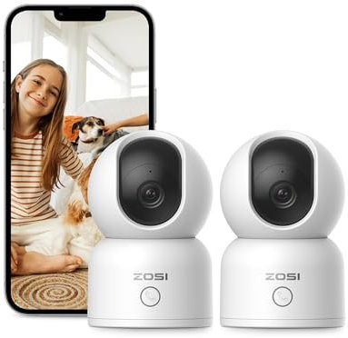 ZOSI 1080p Cámara de Vigilancia WiFi Interior para Bebé/Mascota, Detección y Seguimiento de Persona, Visión Nocturna, Audio Bidireccional, 2.4G/5G WiFi, 2pcs C518